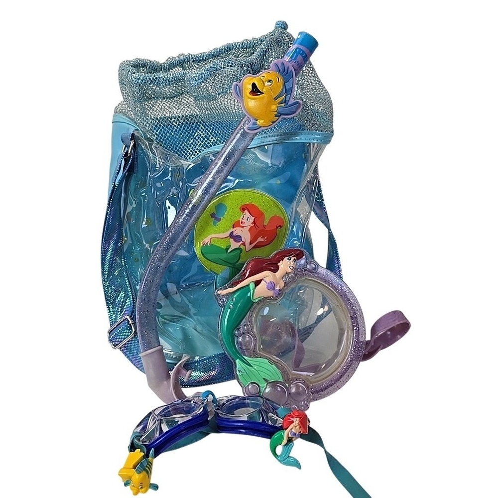 Vintage Disney The Little Mermaid Ariel 3D Swim Mask Snorkel Swim Bag Goggle Set